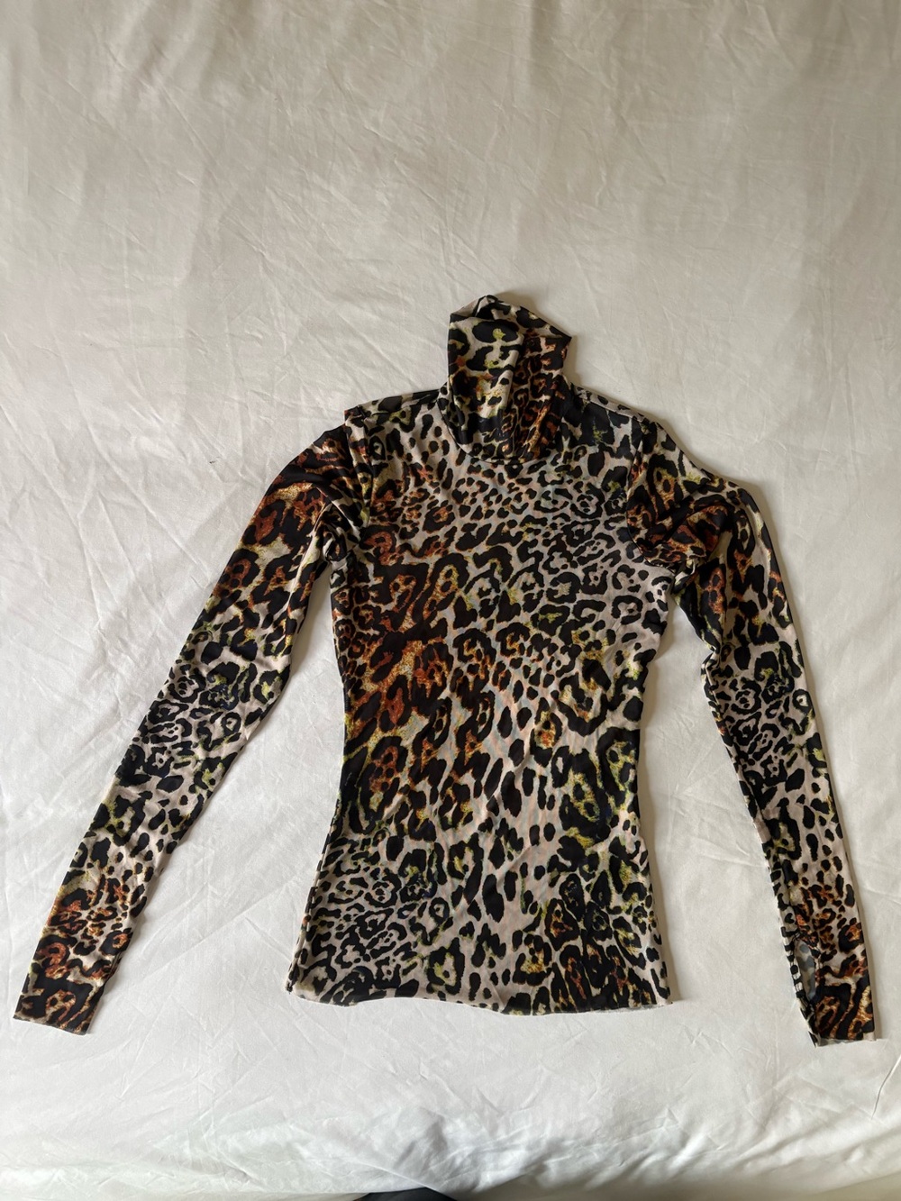 AFRM Leopard Print Turtleneck Mesh Top